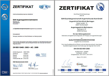 QMS-Zertifikate der QAN Augenkliniken